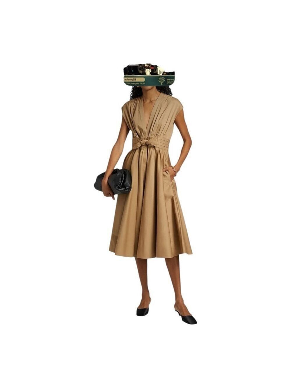 Kobi Halperin Women’s Tan Kiernan Cotton Blend Tie Waist Midi Dress Size Medium